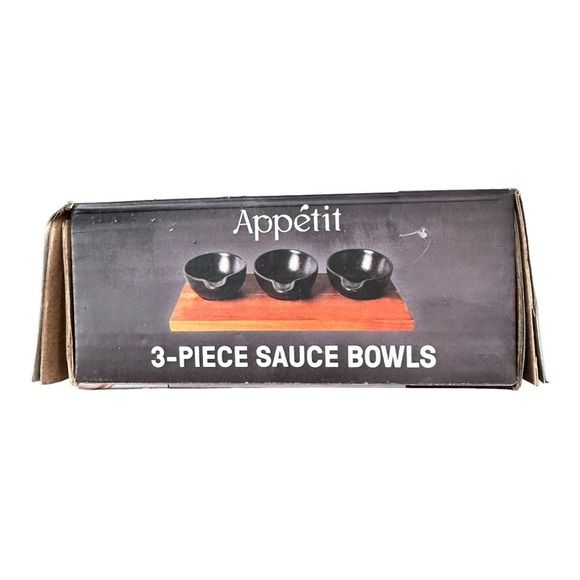 Servappetit 3 Pc Sauce‎ Bowls with Bamboo Tray NIB - Picture 2 of 2